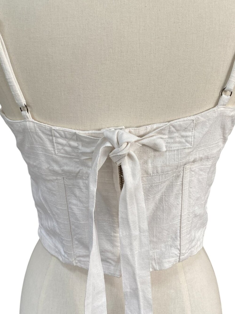 Caren Forbes Corset Bustier Crop Top White Bow Boned Coquette Milkmaid Resort-M - Picture 7 of 12